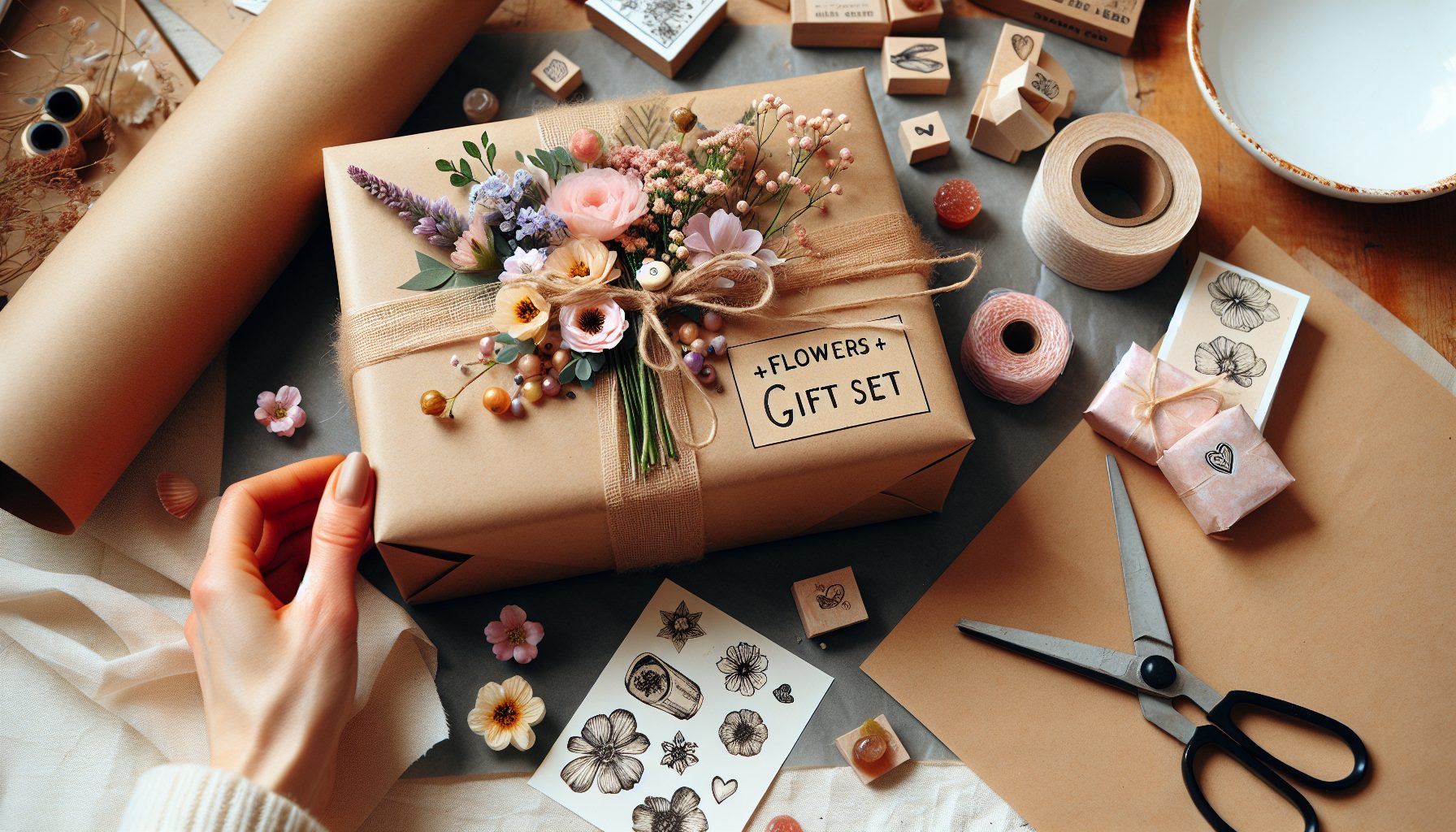 Упаковка подарочного набора «цветы+конфеты» в крафт