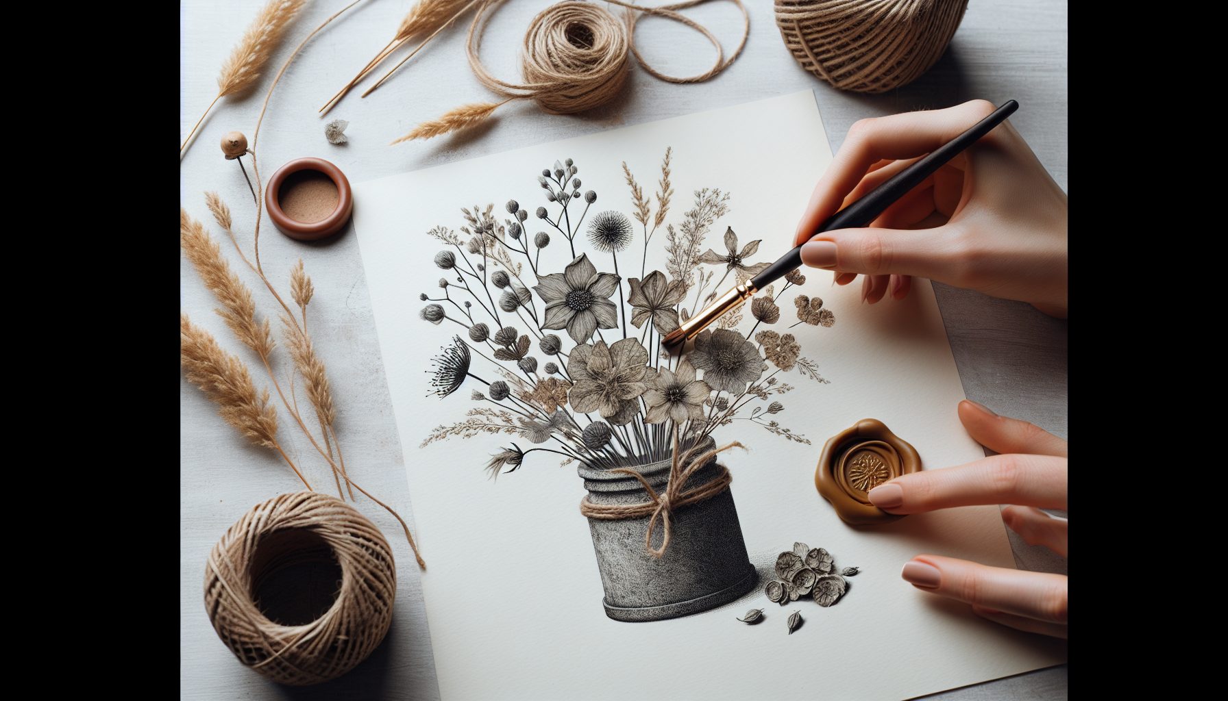 Создание композиции из сухоцветов внутри кашпо