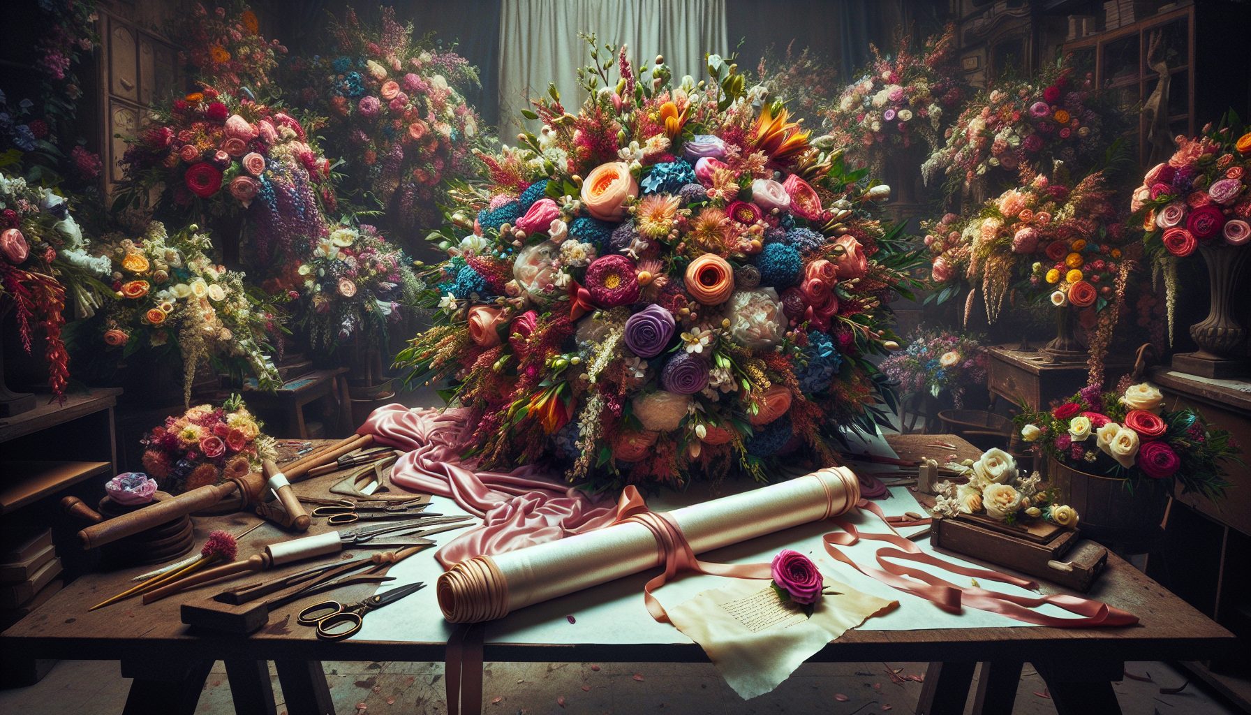 Как я впервые сделал гигантский букет со свитком в бархате