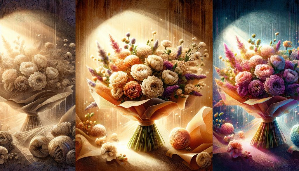 Магия фактур: как бумага, ткань и сетка меняют настроение букета