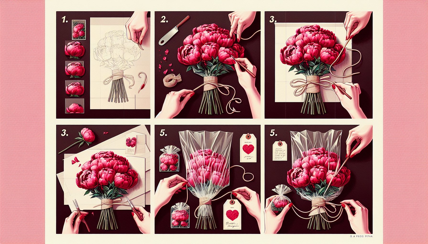Как собрать коллаж пионовидных роз пошагово