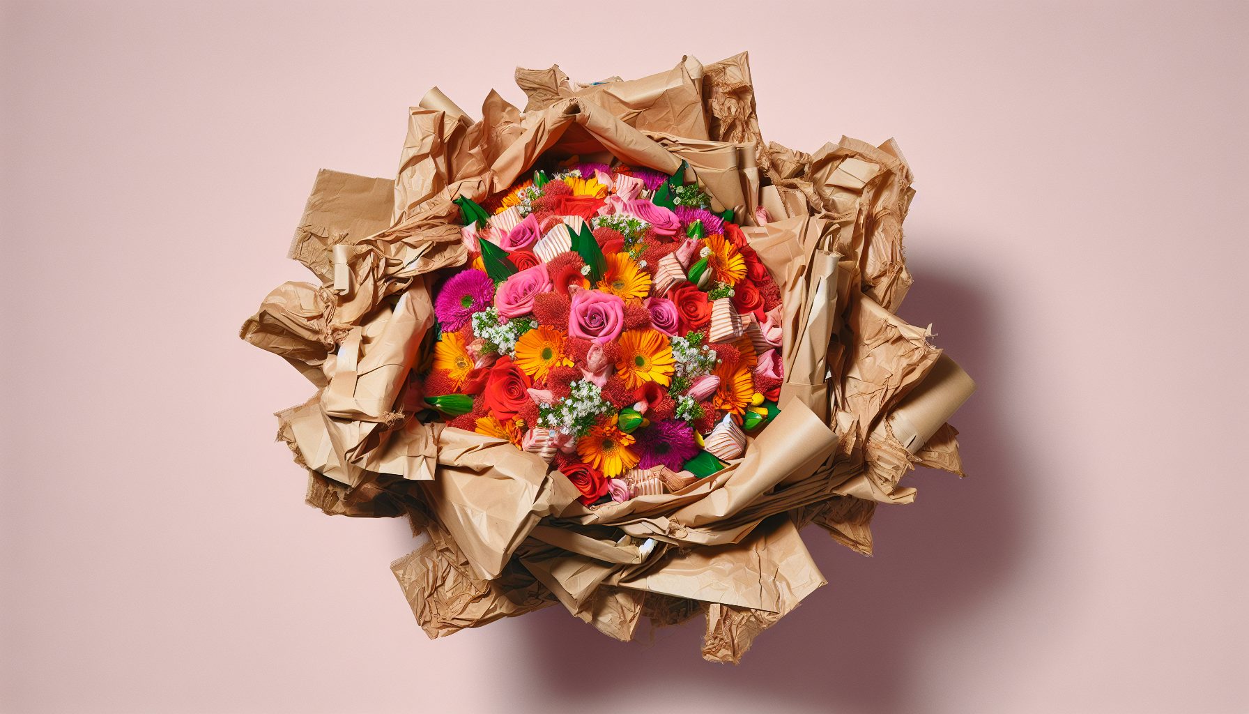 Ошибка №1: Букет утонул в бумаге